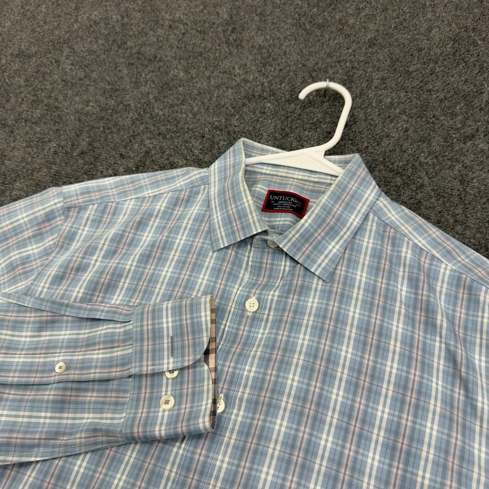 UNTUCKit Button Down Mens M Blue Cotton Slim Fit Plaid Casual Preppy Office